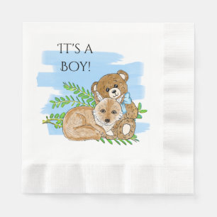 It's a Boy, Fox and Teddy Bear Baby Shower Napkins