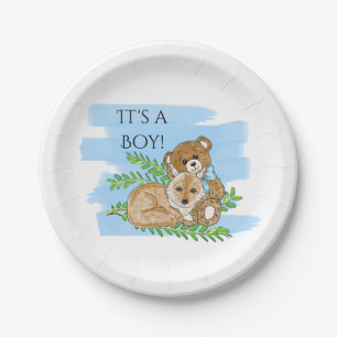 It's a Boy, Fox and Teddy Bear Baby Shower Paper P Plates
