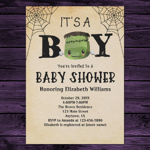 It's A Boy Frankenstein Halloween Baby Shower Invitation