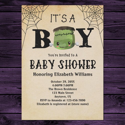 Its A Boy Frankenstein Halloween Baby Shower Invitation