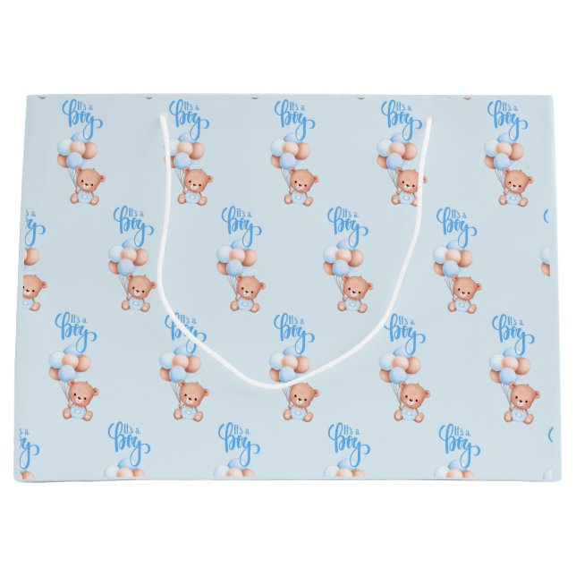It's a Boy! Gender Reveal Announcement Teddy Bear Large Gift Bag (Front)