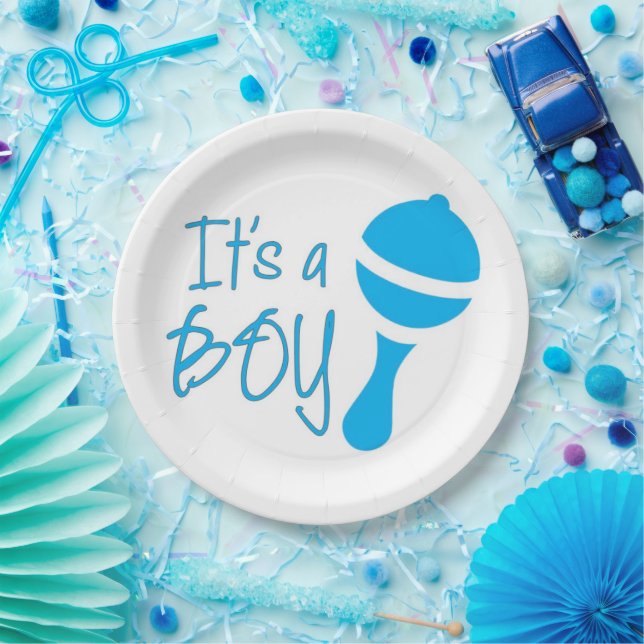 It's a boy Gender reveal Baby Shower Blue Paper Plates (Party)