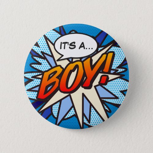 ITS A BOY Gender Reveal Comic Book Pop Art Button