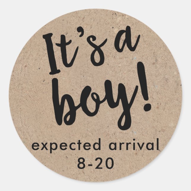 It's A Boy Gender Reveal Kraft Style Sticker (Front)