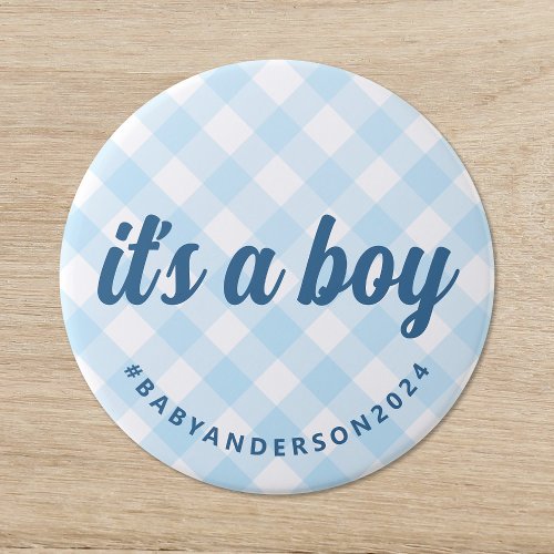 Its a Boy Gingham Baby Shower Button