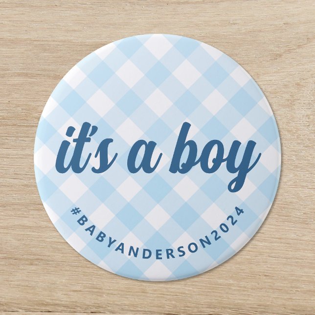It's a Boy Gingham Baby Shower Button (Creator Uploaded)