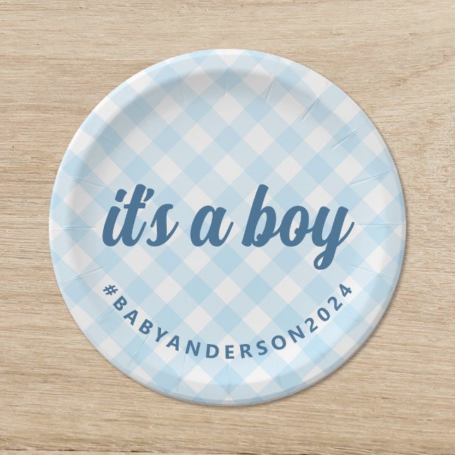 It's a Boy Gingham Baby Shower Paper Plates (Creator Uploaded)