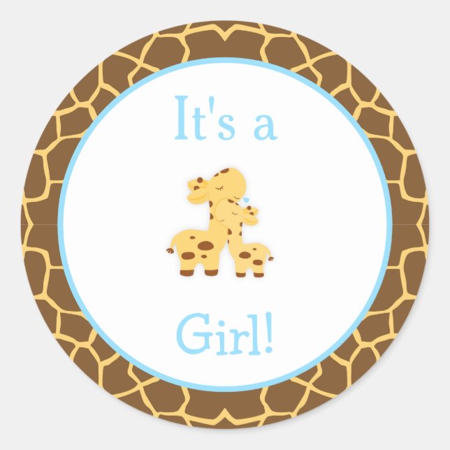 It's a Boy Giraffe Baby Shower Classic Round Sticker (Front)