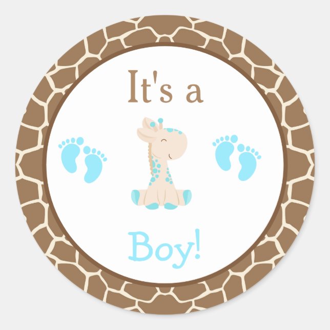 It's a Boy Giraffe Baby Shower Classic Round Sticker (Front)