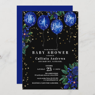 It's a Boy Glitter Balloons Floral Baby Shower Invitation
