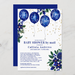 It's a Boy Glitter Balloons Floral Baby Shower Invitation
