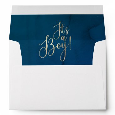 It's a Boy Gold Glitter Text Navy Blue Baby Shower Envelope