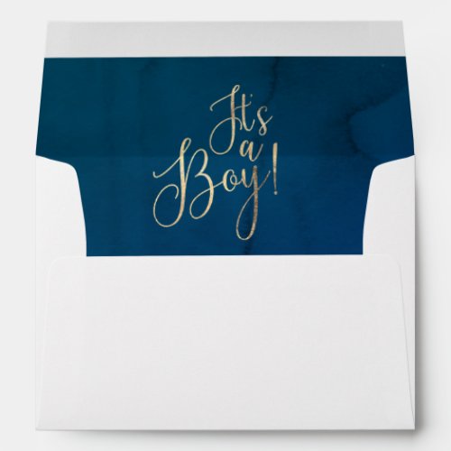 Its a Boy Gold Glitter Text Navy Blue Baby Shower Envelope