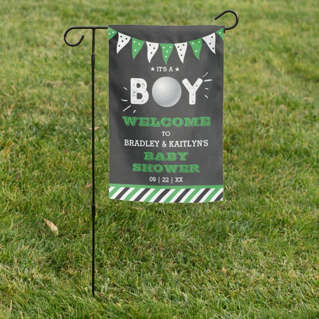 It's A Boy! Golf Themed Baby Shower Welcome Garden Flag (In SItu)