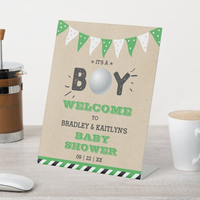 It's A Boy! Golf Themed Baby Shower Welcome Pedestal Sign (In SItu)