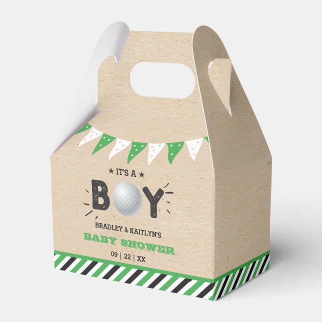 It's A Boy! Golf Themed Co-ed Baby Shower Favor Boxes (Front Side)