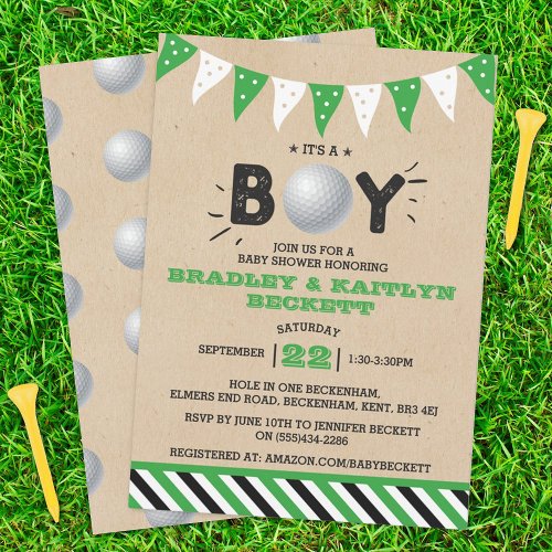 Its A Boy Golf Themed Co_ed Baby Shower Invitation