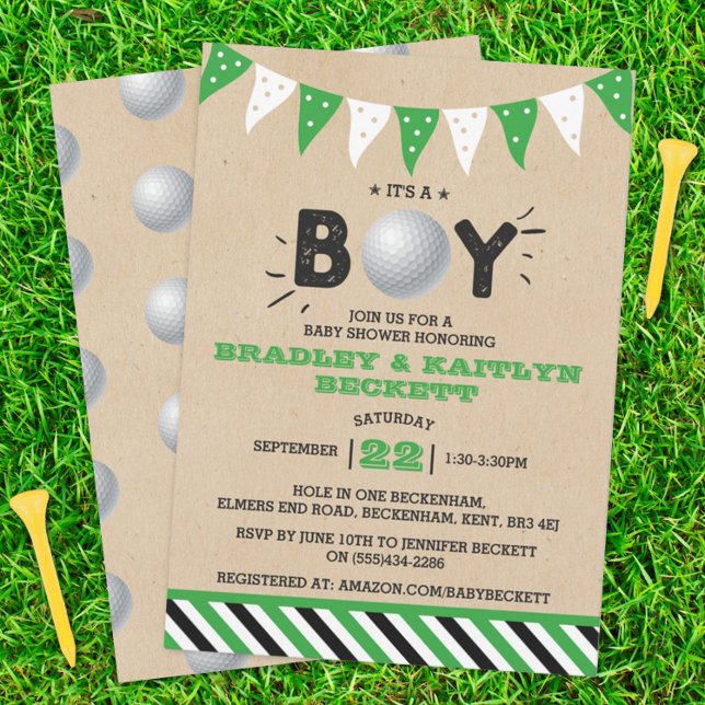 It's A Boy! Golf Themed Co-ed Baby Shower Invitation