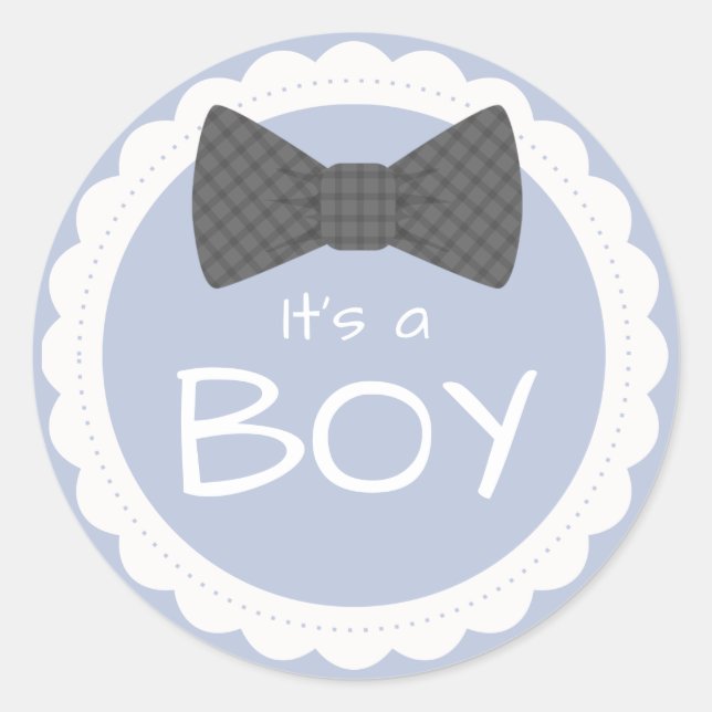 It's A Boy Gray Bow Tie Classic Round Sticker (Front)