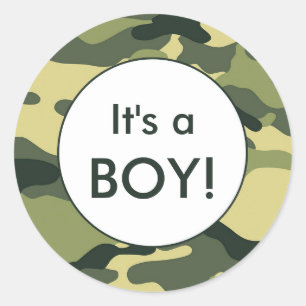 It's a BOY! Green camo announcement favor stickers