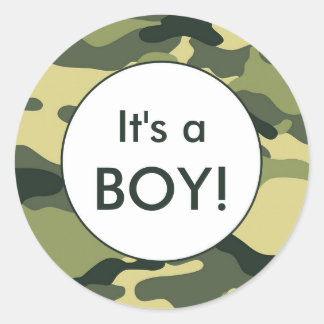 It's a BOY! Green camo announcement favor stickers