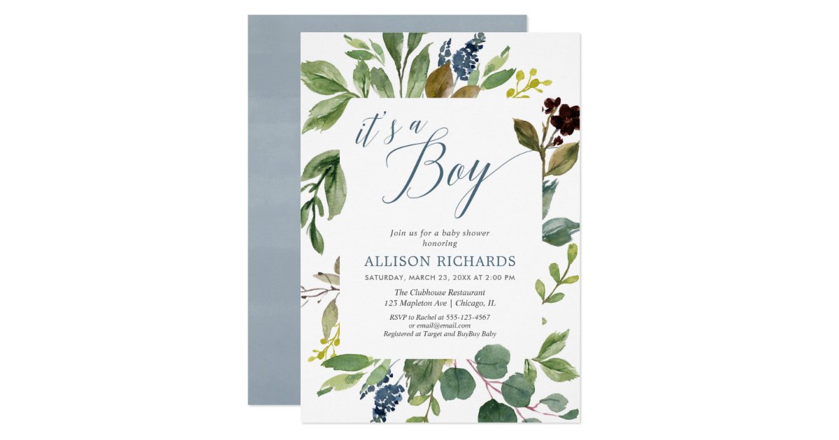 It's a boy green leaves foliage rustic baby shower invitation | Zazzle.com