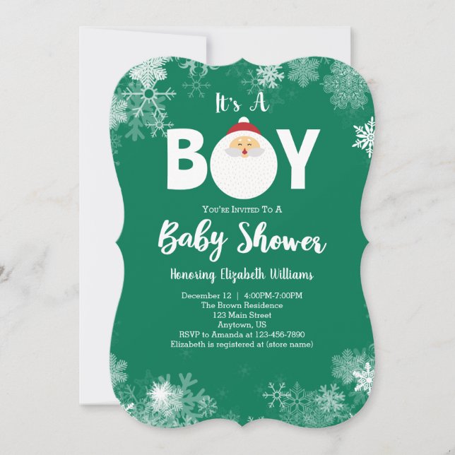 It's A Boy Green Santa Christmas Baby Shower Invitation (Front)