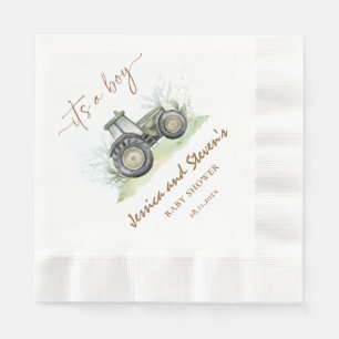 It's A Boy Green Tractor Baby Shower Farm Paper Napkins