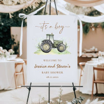 It's A Boy Green Tractor Baby Shower Welcome Sign