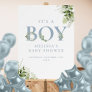 Its A Boy Greenery Blue Baby Shower Sign