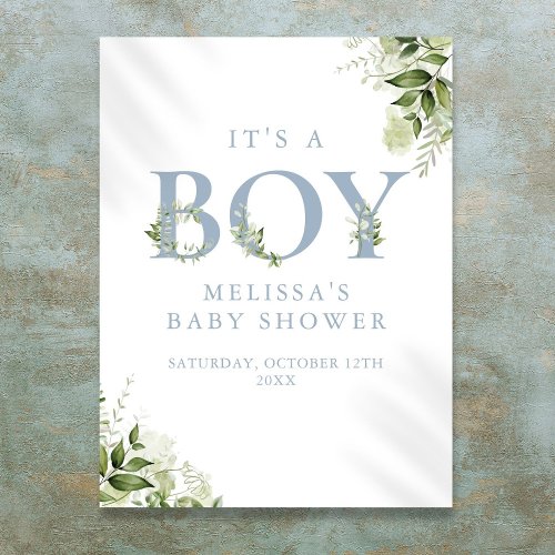 Its A Boy Greenery Blue Baby Shower Sign