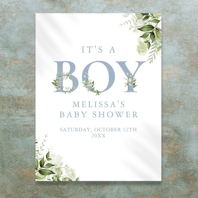 Its A Boy Greenery Blue Baby Shower Sign (Its A Boy Greenery Blue Baby Shower Sign)