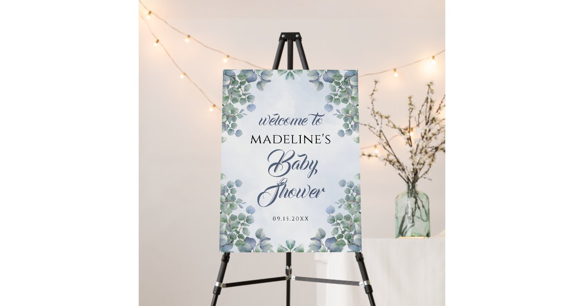 Its a Boy Greenery Blue Baby Shower Welcome Sign | Zazzle