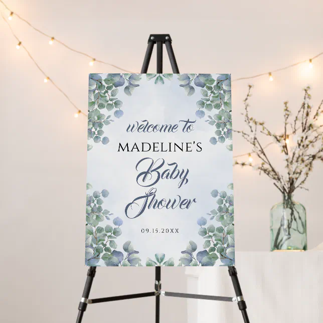 Its a Boy Greenery Blue Baby Shower Welcome Sign | Zazzle