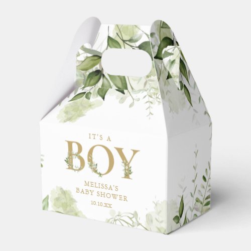 Its A Boy Greenery Botanical Gold Baby Shower Favor Boxes