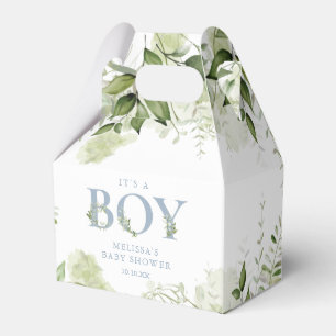 Its A Boy Greenery Dusty Blue Baby Shower Favor Boxes