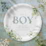 Its A Boy Greenery Dusty Blue Letter Baby Shower Paper Plates