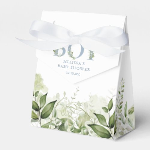Its A Boy Greenery Foliage Dusty Blue Baby Shower Favor Boxes