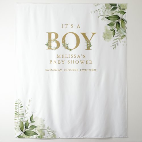 Its A Boy Greenery Gold Baby Shower Photo Backdrop