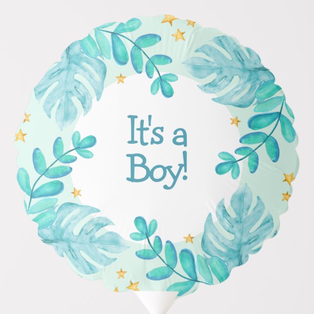 It's a boy! Greenery jungle blue baby Balloon (Front)