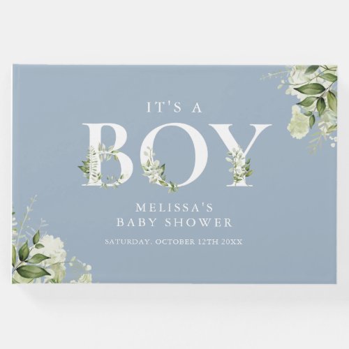 Its A Boy Greenery Letter Dusty Blue Baby Shower Guest Book