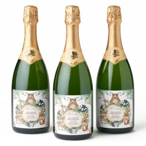 It's a Boy! Greenery Woodland Baby Shower Favors Sparkling Wine Label