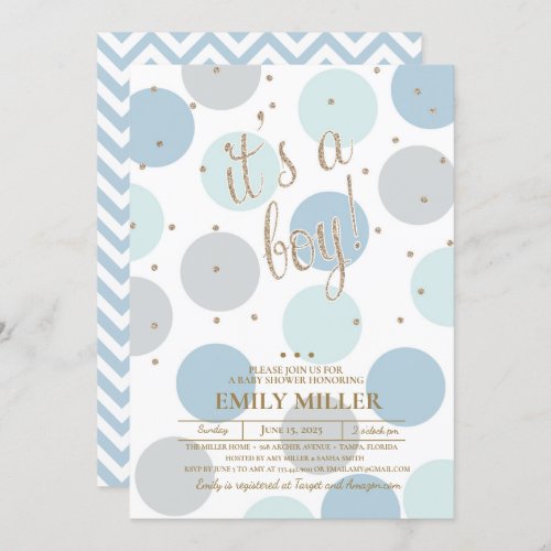 Its a Boy _ Grey Turquoise  Blue Baby Shower Invitation
