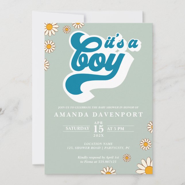 It's a boy Groovy  Baby Shower Invitation (Front)
