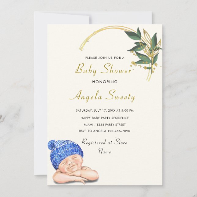 It's a Boy Happy Sleeping Baby Shower Invitations (Front)