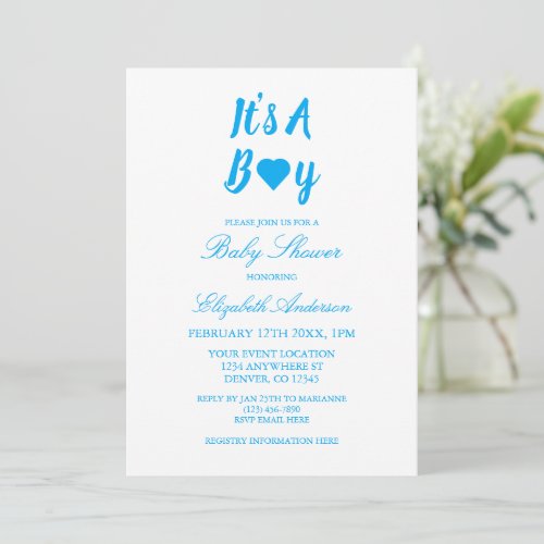 Its a Boy Heart Baby Shower Invitation