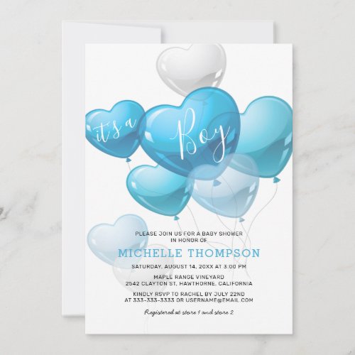 Its a Boy Heart Balloon Baby Shower Invitation