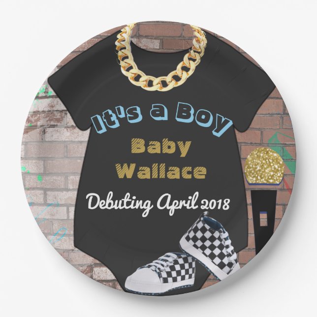 It's a Boy Hip Hop Baby Shower Plates (Front)