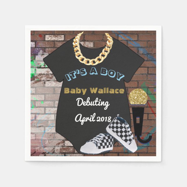It's a BOY Hip Hop Throwback Baby Shower Napkin (Front)