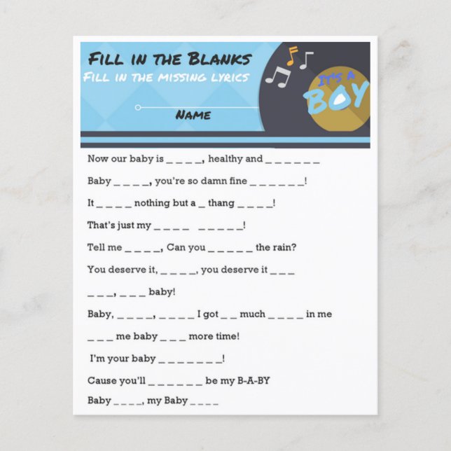 It's a BOY Hip Hop Urban Baby Shower Game Flyer (Front)
